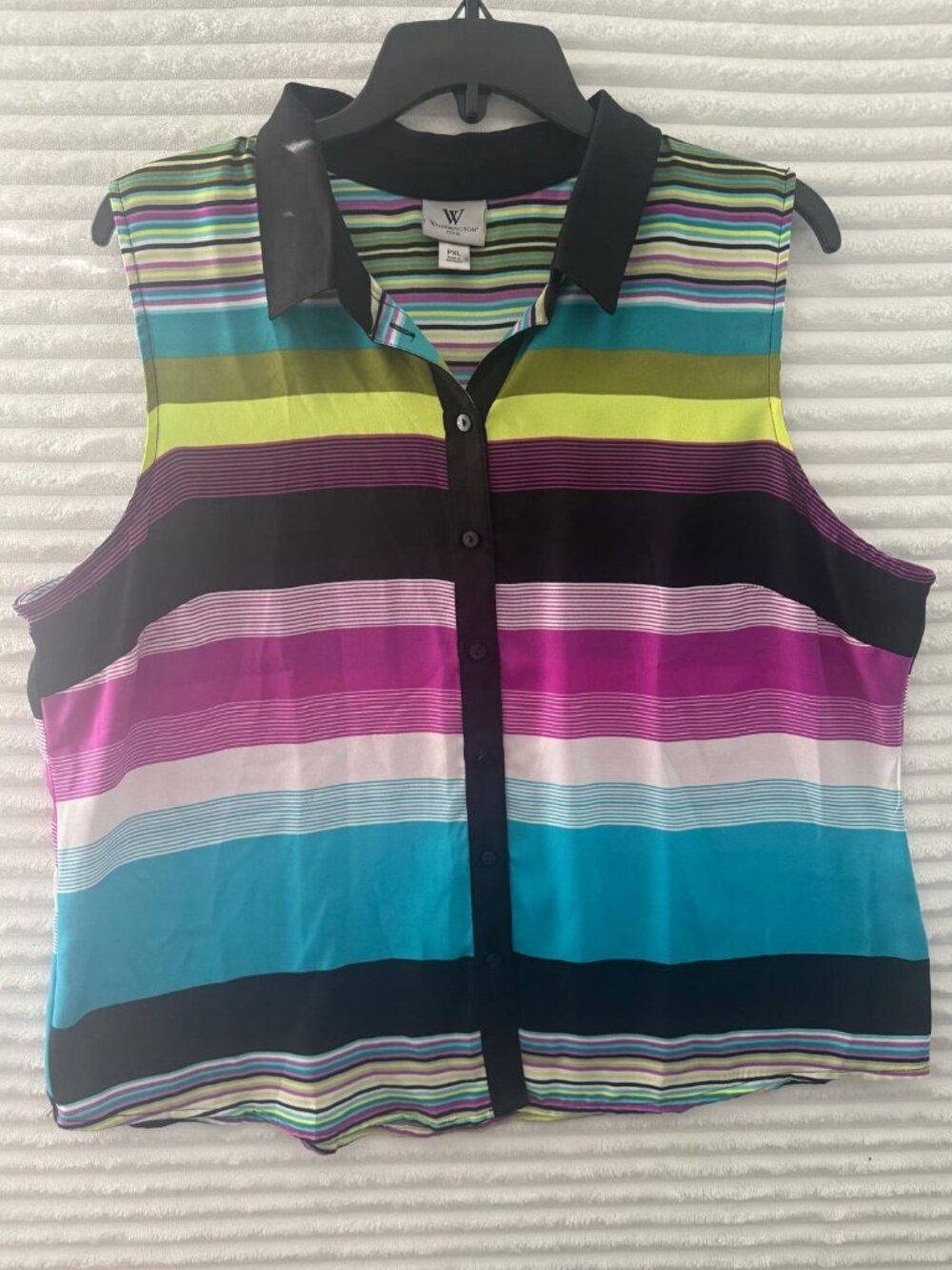 worthington Women’s Multicolor Striped Button Down Short Sleeves Top Size PXL